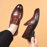 Men’s Dress Crocodile Print Slip-on Classic Leather Loafers Casual Oxford Shoes - Image 2